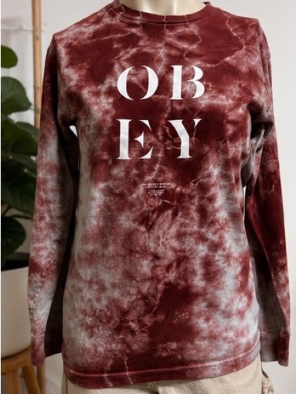 OBEY Burgundy Tie Dye Long Sleeve Graphic Tee Size Small Streetwear